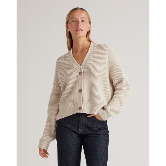 Quince Sweaters - Quince Mongolian Cashmere Cardigan Womens XS Cream Oversized Fisherman Old Money